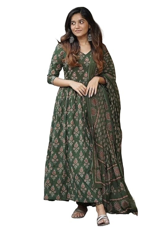 Nermosa Women Printed Flared A-Line Kurta with Pant and Dupatta Suit Set | Kurta Set