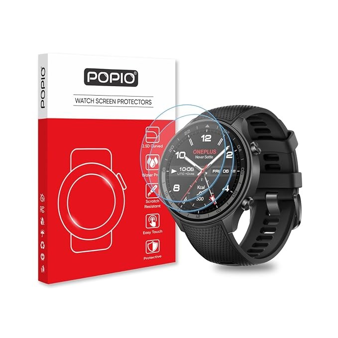 POPIO Military-Grade Gorilla Tempered Glass for OnePlus Watch 2R Smartwatch (Transparent) Edge to Edge Full Screen Coverage, Pack of 2