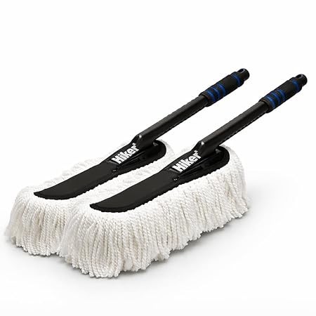 Hiker by Varroc Multi-Purpose Car Duster | Wax-Treated Microfiber Brush for Scratch-Free Cleaning | Long Handle, Reusable, Ideal for Car, Truck, SUV & Home Use[Pack of 2]