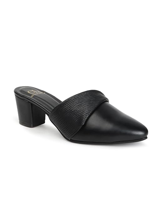 Carlton London Women Stylish Slipon Mule with Block Heels, Pointed Toe for Party, Office and Daily Use