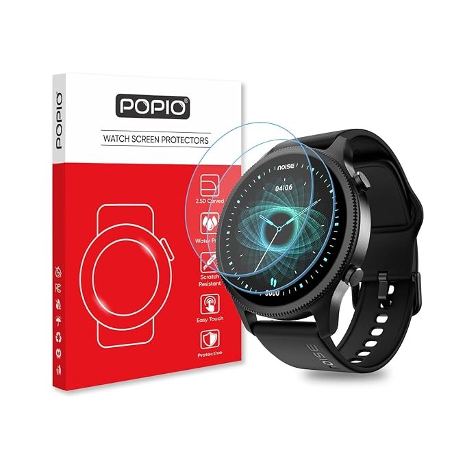 POPIO Military-Grade Gorilla Tempered Glass for Noise NoiseFit Halo/Halo Plus, Noise Evolve 4, Huawei Watch GT 5 46mm Smartwatch (Transparent) Edge to Edge Full Screen Coverage, Pack of 2
