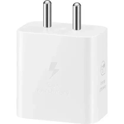 Samsung 25 W Adapter, Type-C, Fast Charging, Zero Standby Power Consumption, GAN Technology, Without Cable, White