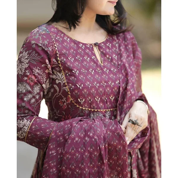 Nermosa Women Printed Anarkali Kurta and Pant Set with Dupatta