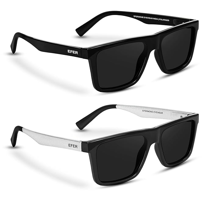 EFERMONE® Combo Pack of 2 Polarised Sunglasses Men Women Stylish with Lens Cleaner | TAC UV400 Protection Lens | Unisex (Medium) (2 Sunglasses with Hard Cases and Lens Cleaner)