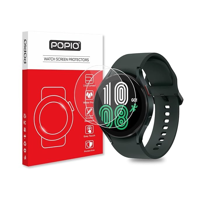 POPIO Military-Grade Gorilla Tempered Glass for Samsung Galaxy Watch 4/5 / 6/7 / 8/9 / Watch FE (For 40mm Watch Model, 40mm is not Glass size), Pack of 2