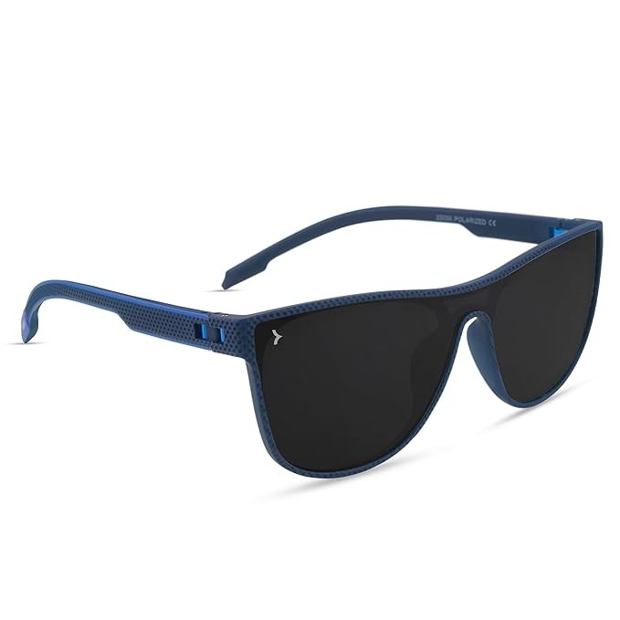 Eyewearlabs KAEN | Polarized Full Rim Rectangular Branded Stylish Sunglasses For Men & Women | 100% UV Protection Shades | Cricket Sports Cycling Driving | Black Lens | Medium | Krew Blue