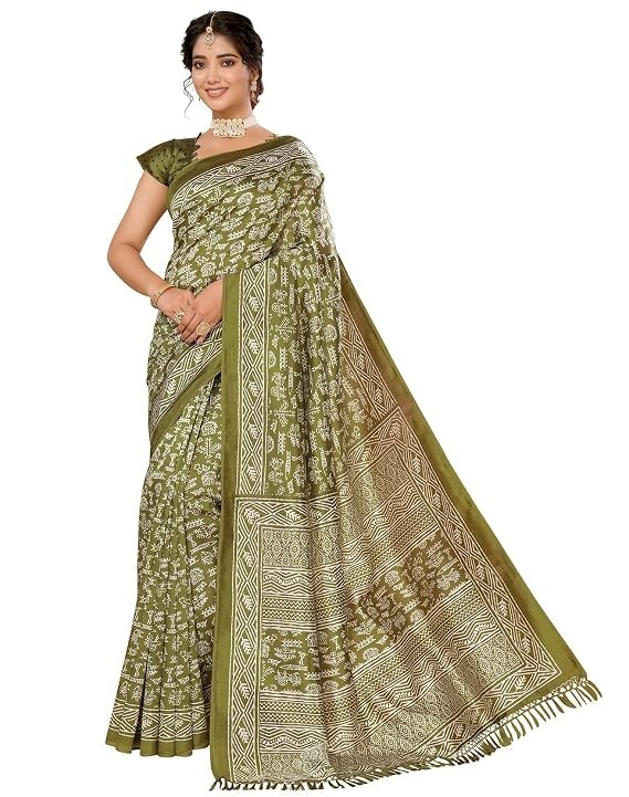 Yashika Women's Art Silk Saree Printed Saree with Tassels Unstitched Blouse Material Stylish Saree Casual Wear Saree Traditional Saree Trendy Saree