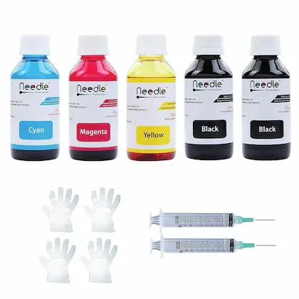 Needle High Yield 5 x 100ml Cartridge Inkjet Ink Refill Toolkit (N-CART-CMYKKTK-100) Compatible with HP and Canon Cartridge Inkjet Printers (CMYKK set)
