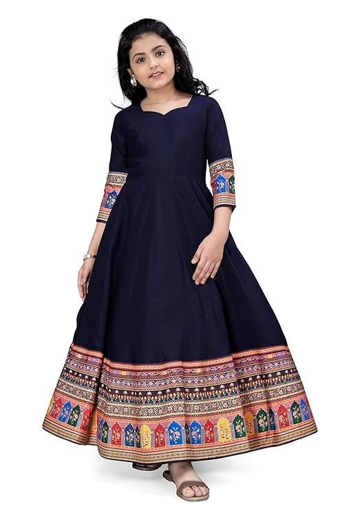 Fashion Dream Girls Crepe Silk Maxi Length Printed Dress |Traditional Long Dress|Gown for Kids