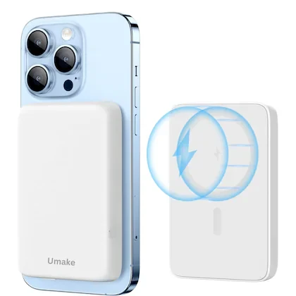 UMAKE 5000mAh Slim MagSafe Wireless Power Bank | Magnetic Fast Charging | Qi-Compatible with iPhone 12, 13, 14, 15 & 16 Series | Lightweight & Portable | White | 6 Months Warranty