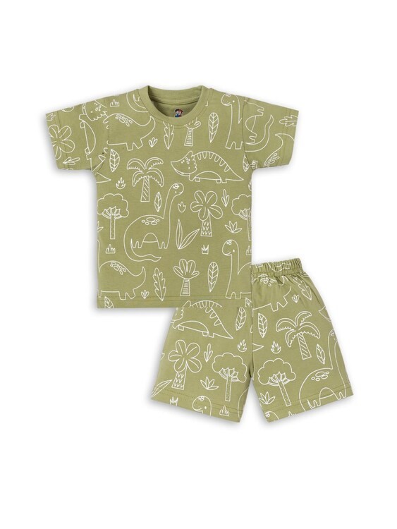 Burbn Boys Cotton Tshirt and Short Cord Set Green