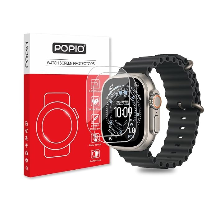 POPIO Military-Grade Gorilla Tempered Glass for Apple Watch Ultra 4/3/2/1 Pack of 2 , Screen Protector Guard