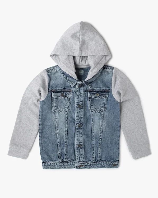 Girls Regular Fit Hooded Trucker Jacket
